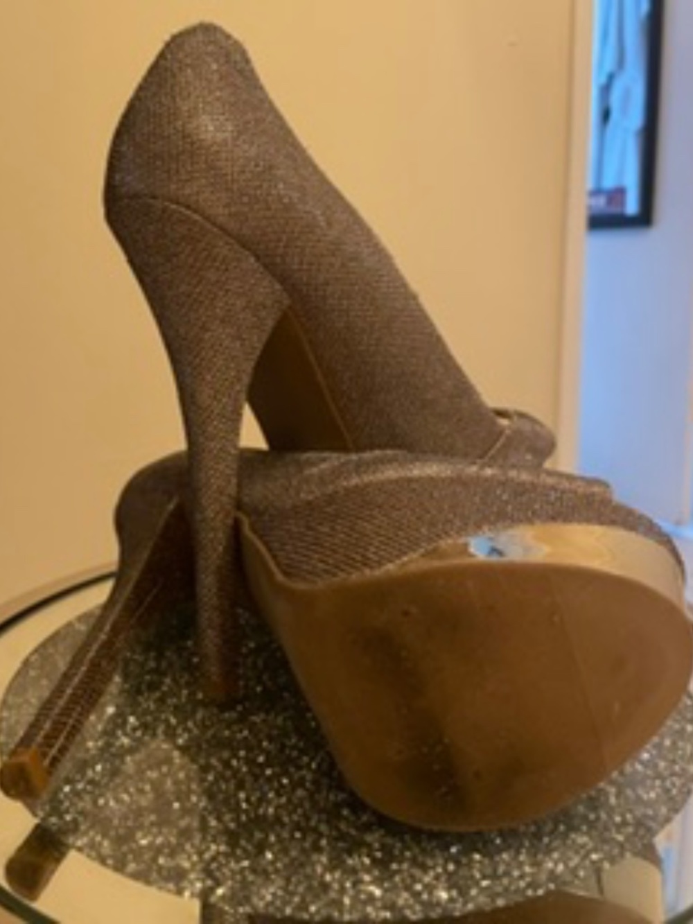 NWOT Gold Toe Glitter Sling Back Platform Stilettos (7.5/8) - Picture 7 of 10